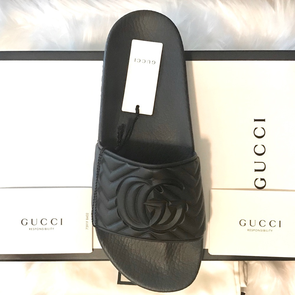 Gucci GG Matelassé Quilted Slides 100% AUTHENTIC